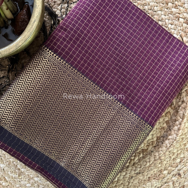 Maheshwari Wine Skirt Checks Saree SCS028