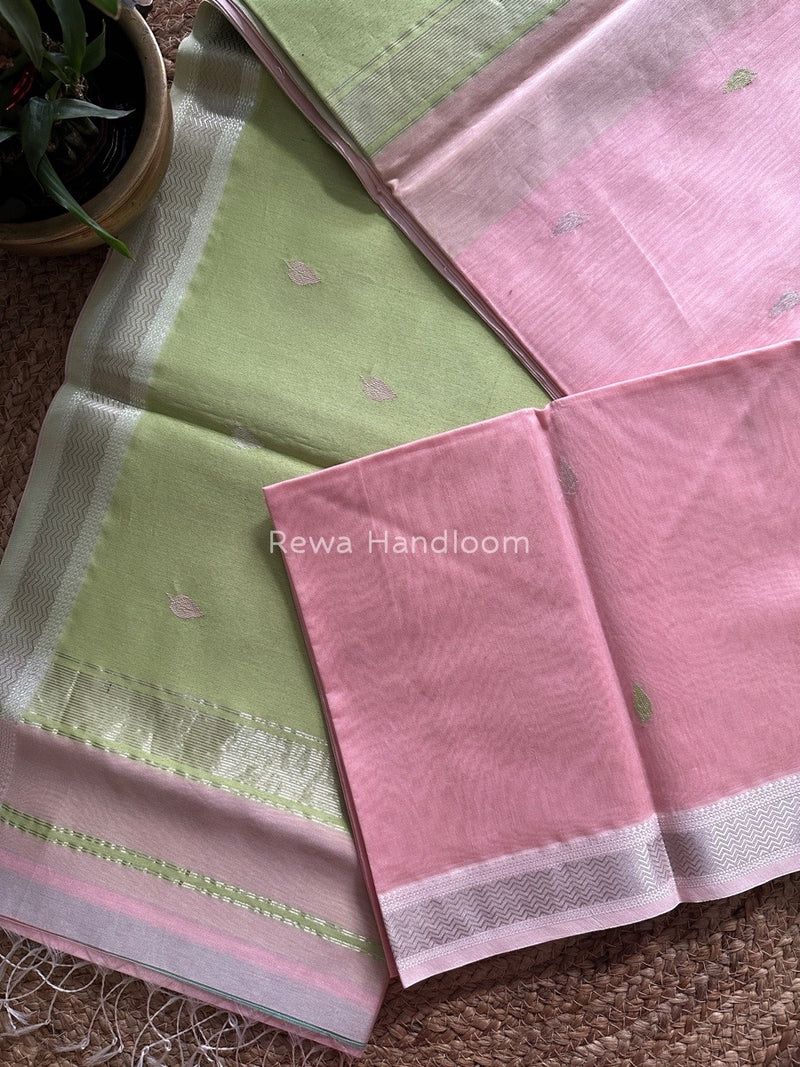 Maheshwari Baby Pink Zari Butti Saree-SBT054