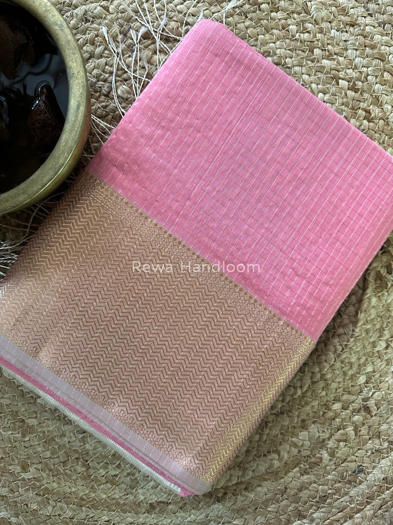 Maheshwari Pink Skirt Checks Saree SCS027