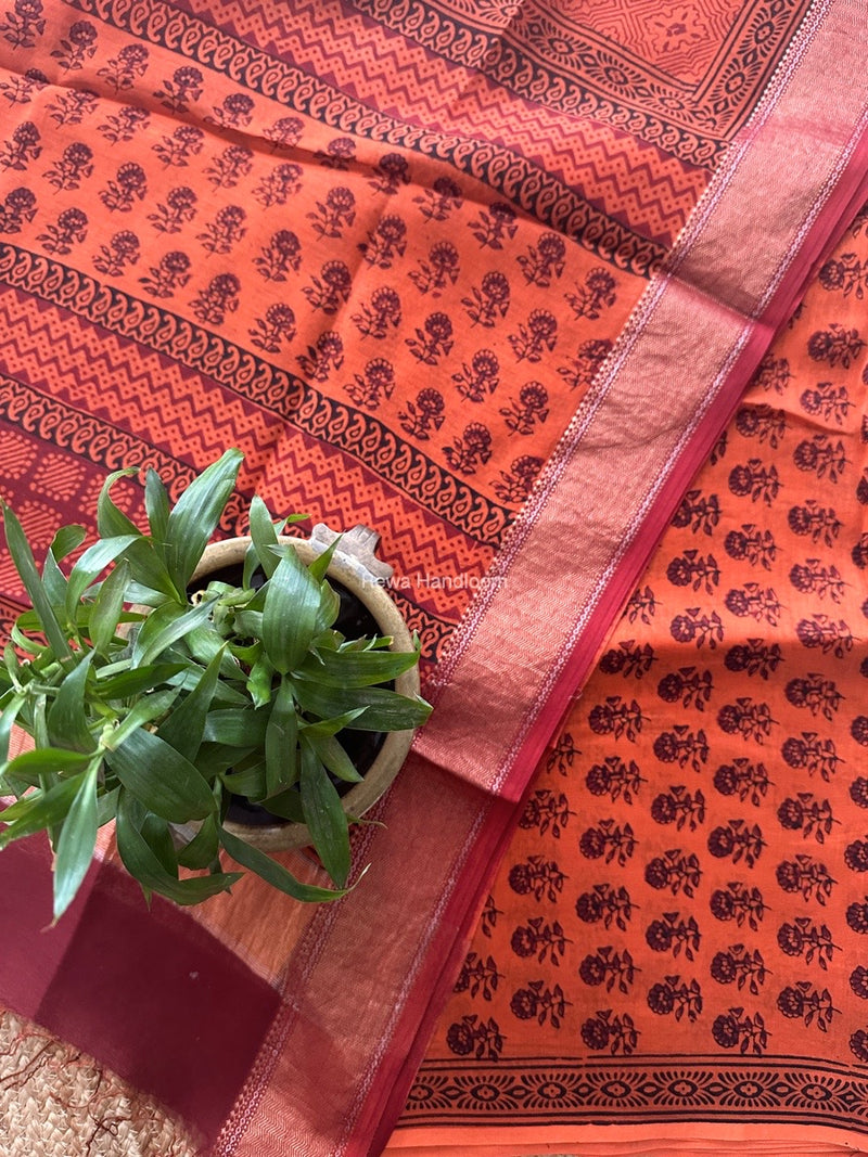 Maheshwari Orange Bagh Print Top-Dupatta Set BTD01