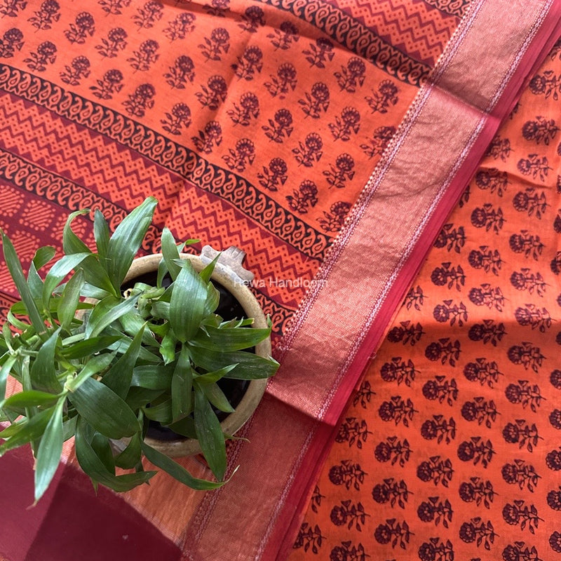 Maheshwari Orange Bagh Print Top-Dupatta Set BTD01