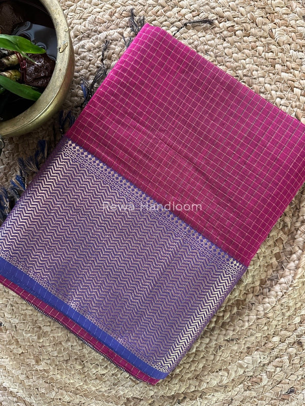 Maheshwari Magenta Skirt Checks Saree SCS026