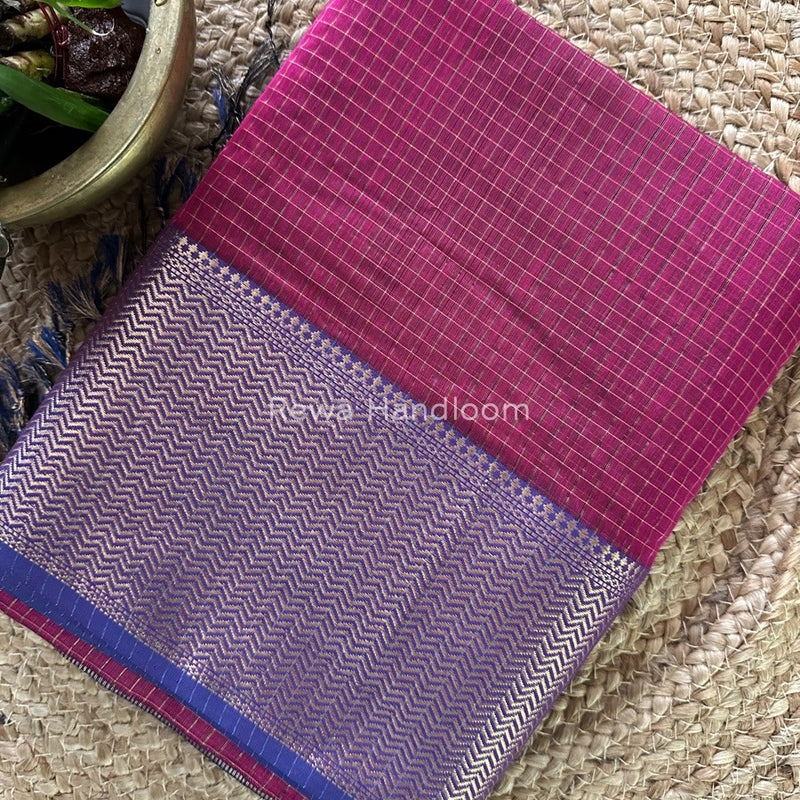 Maheshwari Magenta Skirt Checks Saree SCS026