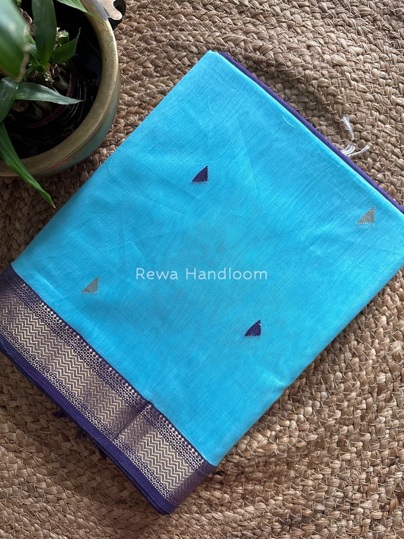 Maheshwari Blue Zari Butti Saree SBT043