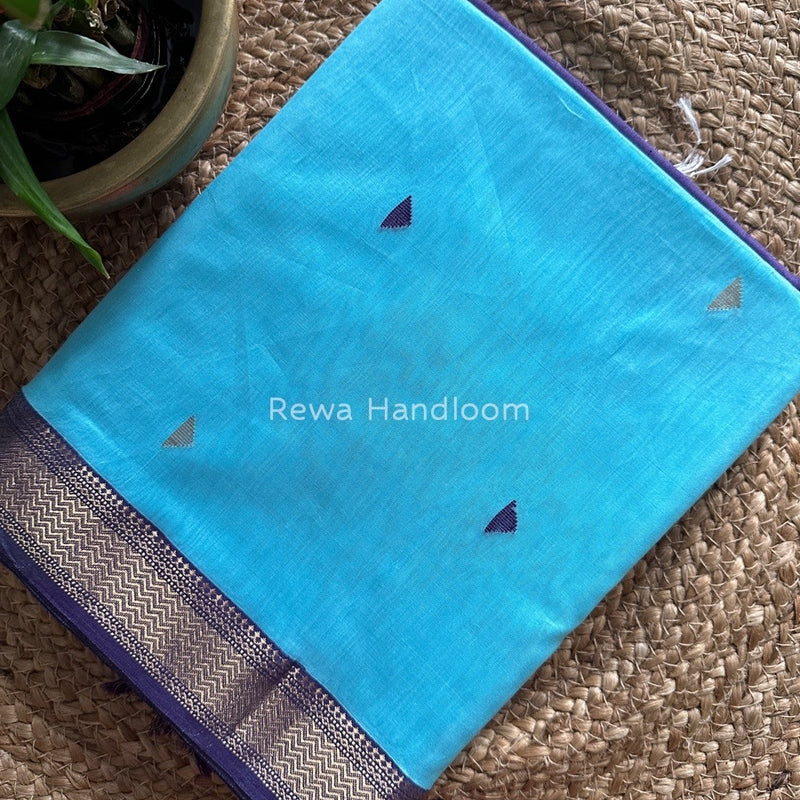 Maheshwari Blue Zari Butti Saree SBT043