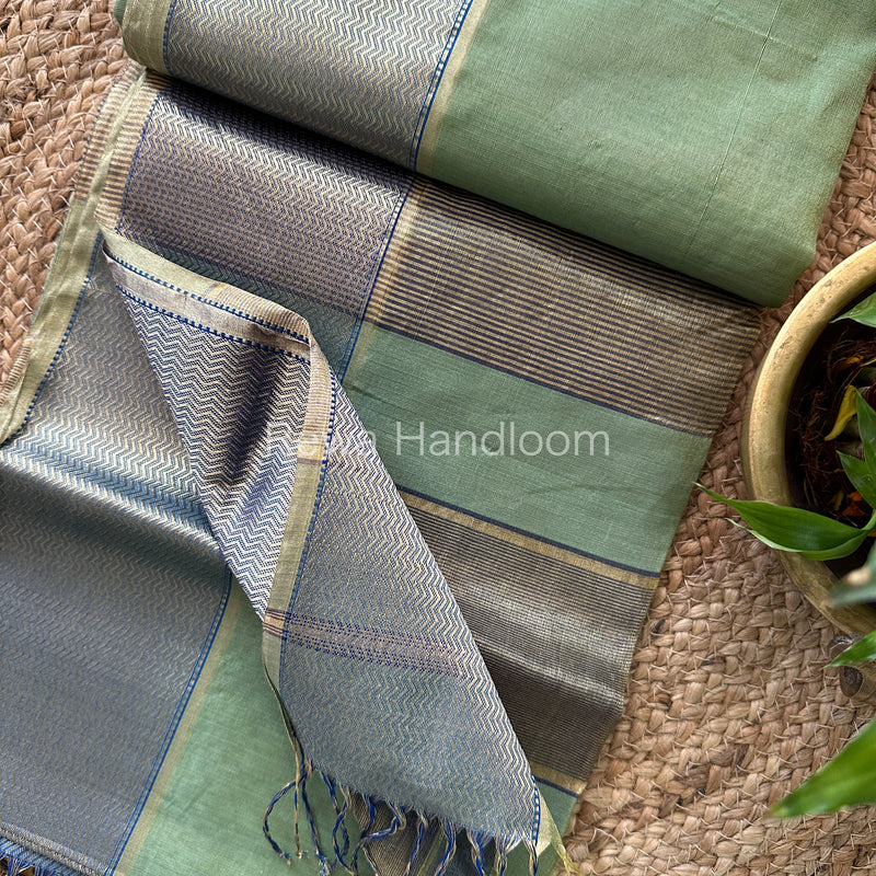 Maheshwari Pista Green Tissue Silk Saree-FT01