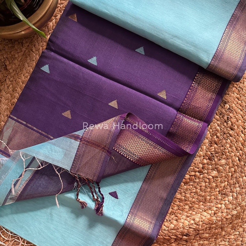 Maheshwari Blue Zari Butti Saree 