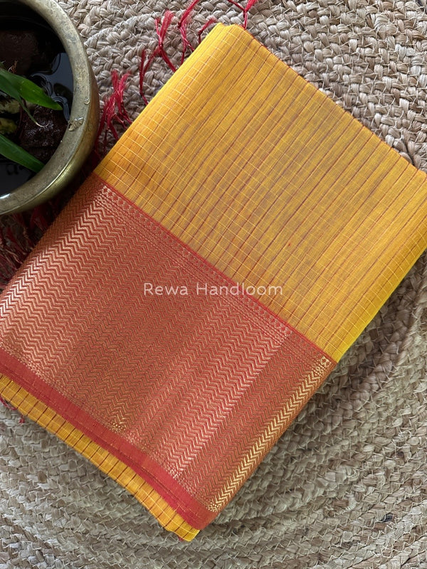 Maheshwari Golden Yellow Skirt Checks Saree SCS025