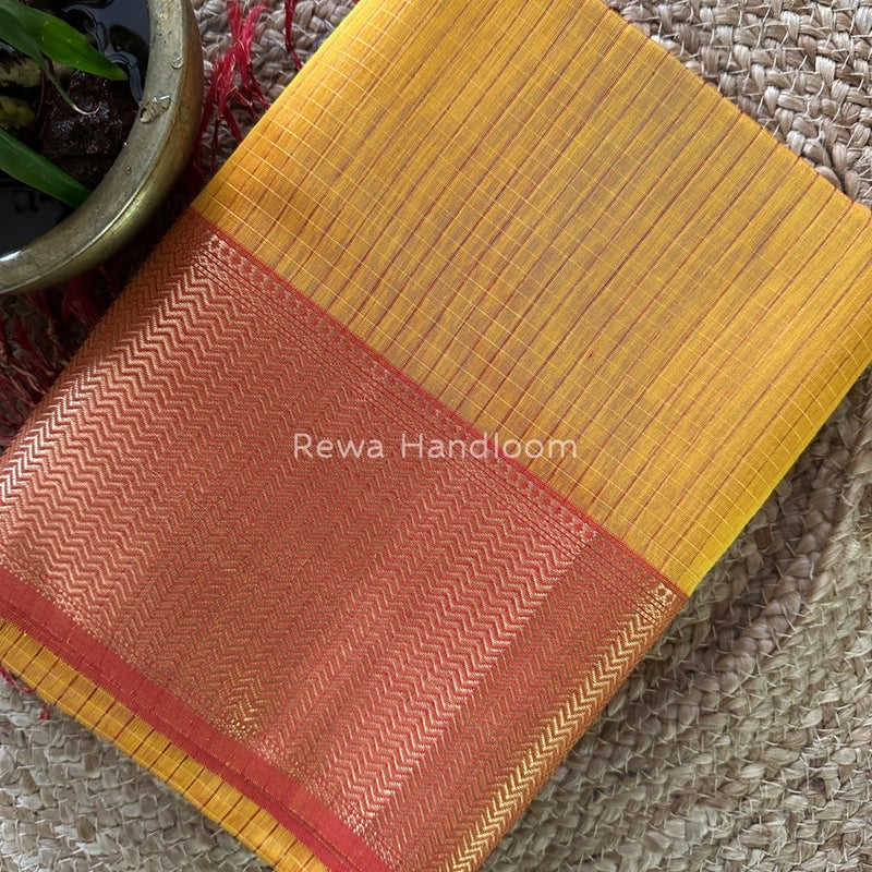 Maheshwari Golden Yellow Skirt Checks Saree SCS025