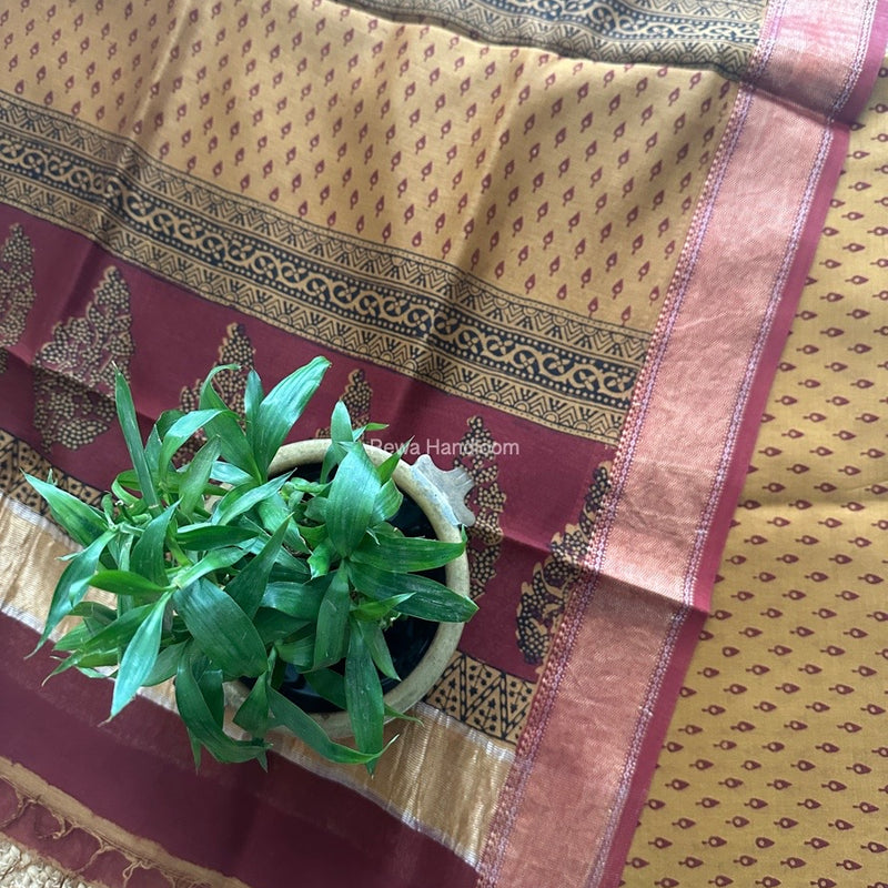 Maheshwari Mustard Yellow Bagh Print Top-Dupatta Set BTD03