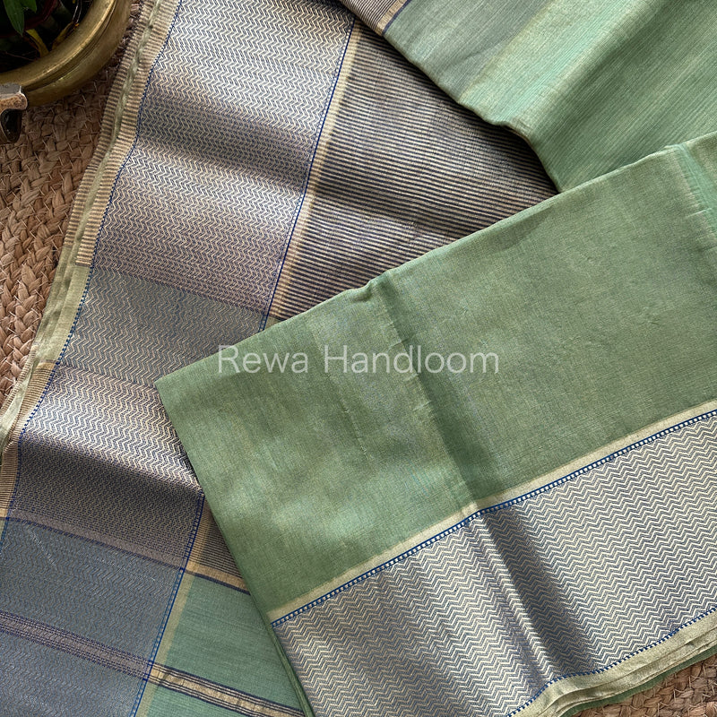 Maheshwari Pista Green Tissue Silk Saree-FT01