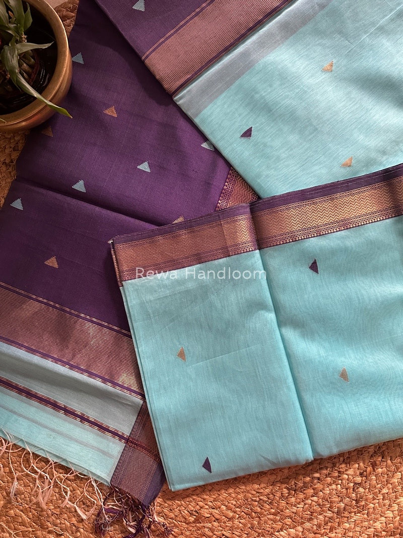Maheshwari Blue Zari Butti Saree SBT043