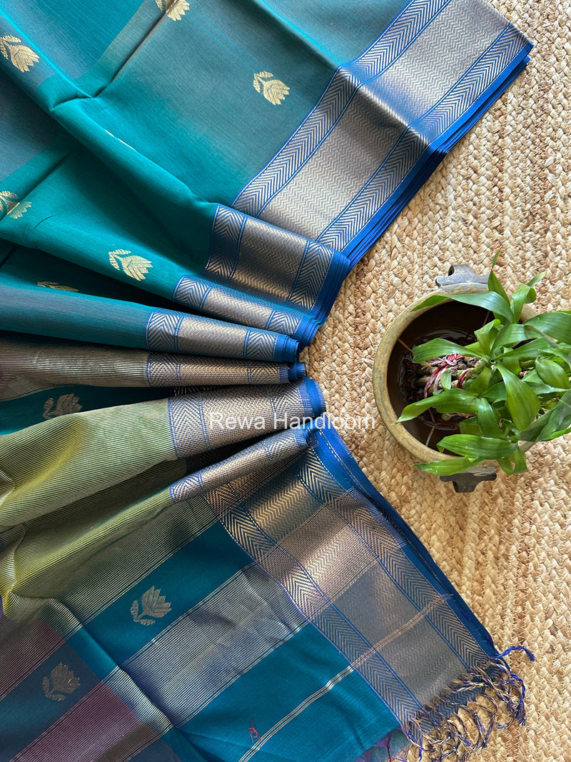 Maheshwari Morpankhi Lotus Shaded Butta Saree SLB045 Rewa Handloom