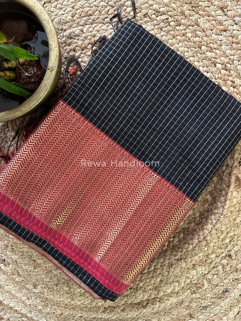 Maheshwari Black Skirt Checks Saree SCS024