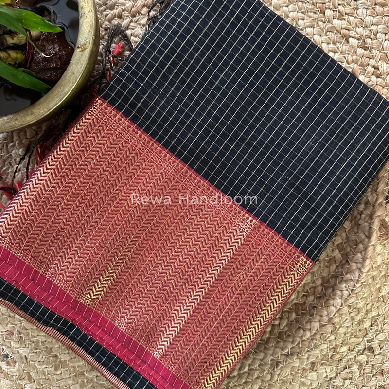 Maheshwari Black Skirt Checks Saree SCS024