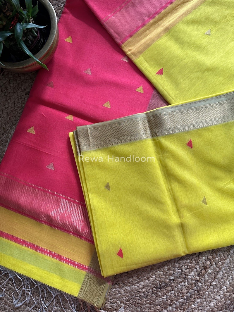 Maheshwari Yellow Zari Butti Saree SBT050