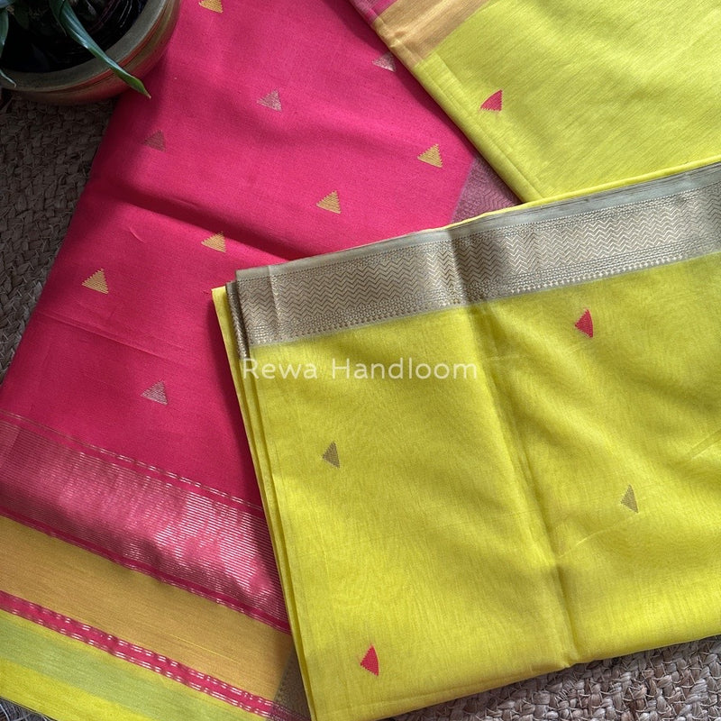 Maheshwari Yellow Zari Butti Saree SBT050