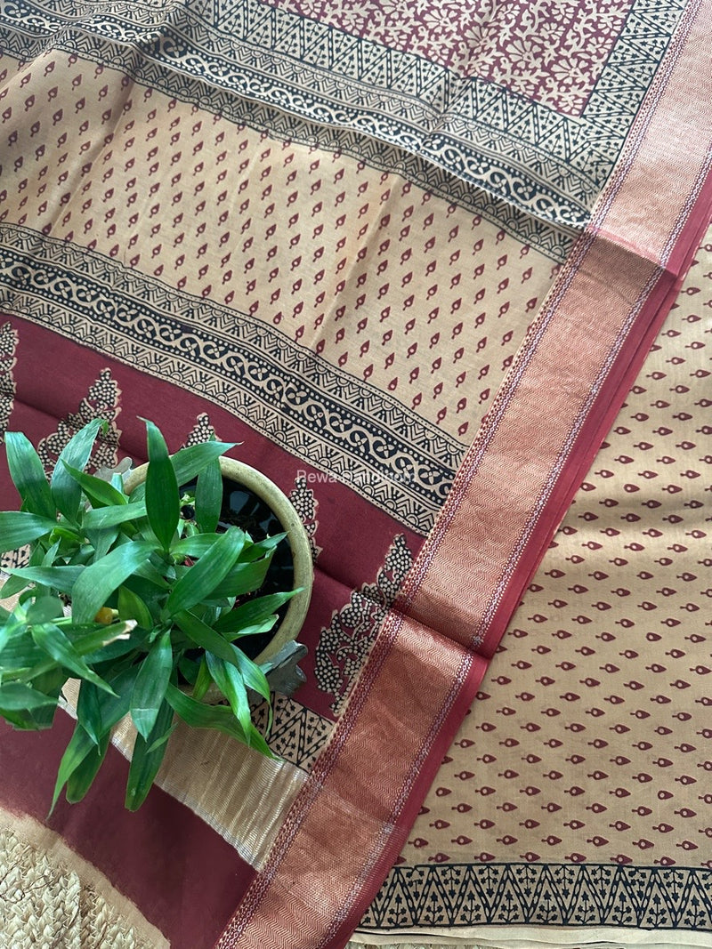 Maheshwari Light Peach Bagh Print Top-Dupatta Set BTD05