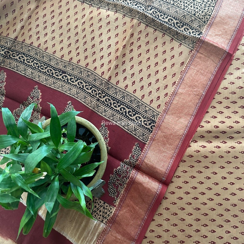 Maheshwari Light Peach Bagh Print Top-Dupatta Set BTD05