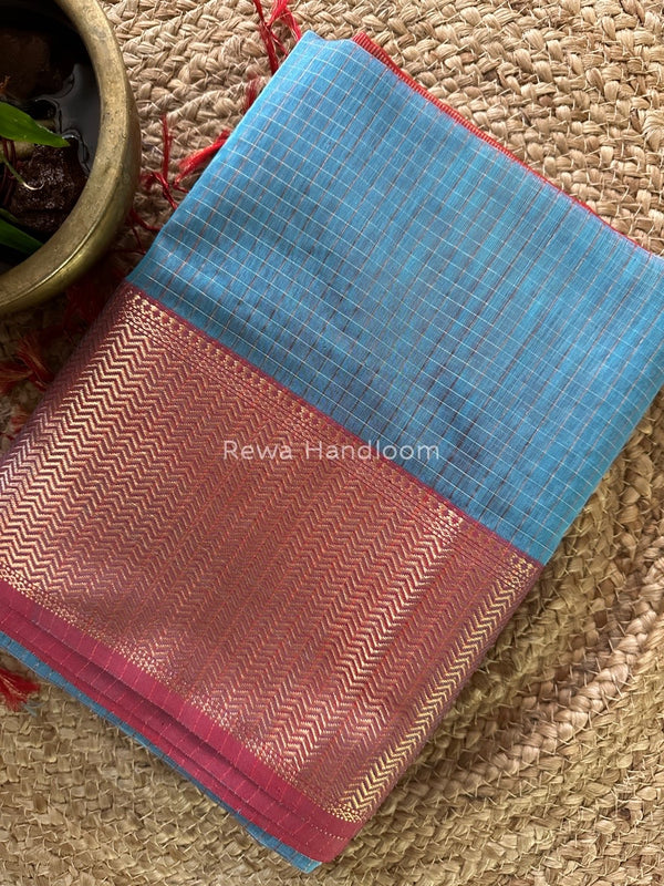 Maheshwari Teal Blue Skirt Checks Saree SCS038