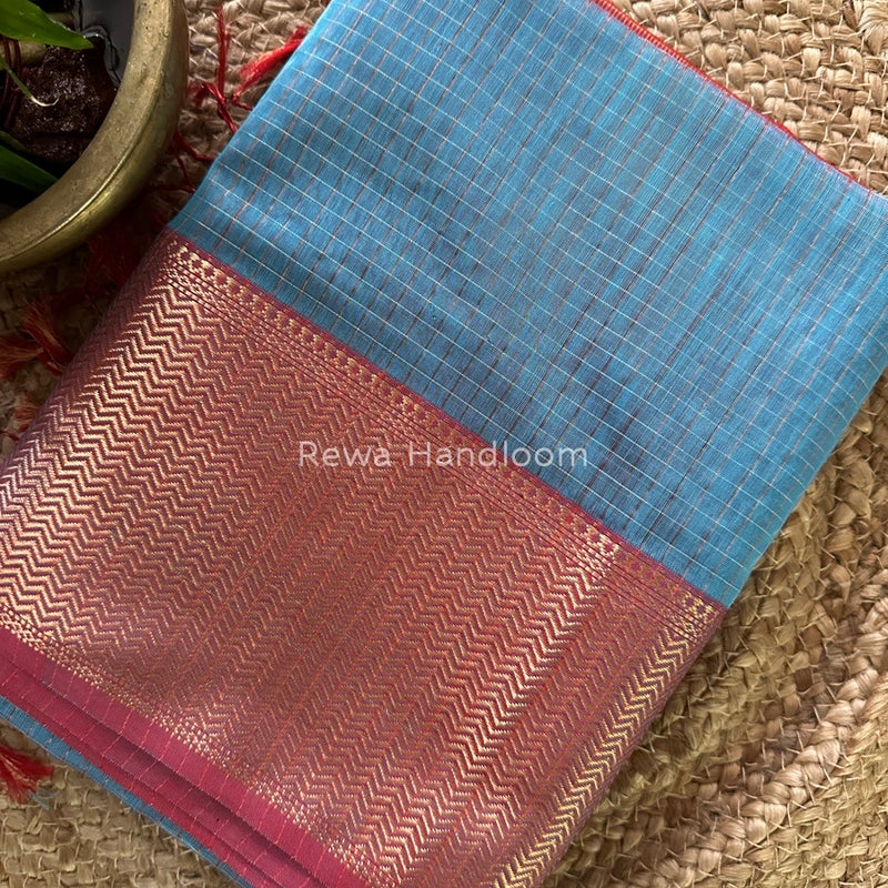 Maheshwari Teal Blue Skirt Checks Saree SCS038