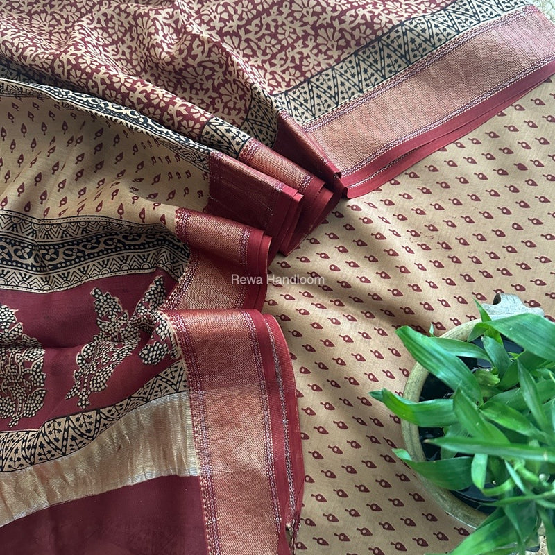 Maheshwari Light Peach Bagh Print Top-Dupatta Set BTD05