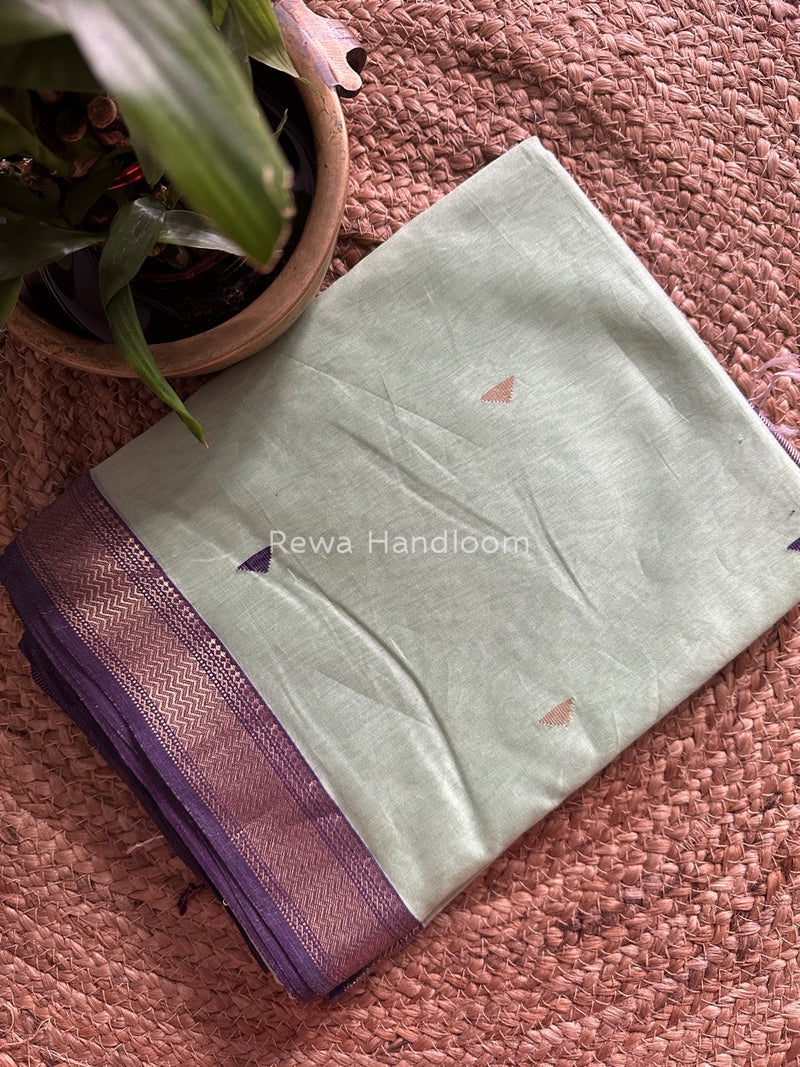 Maheshwari Pista Green Zari Butti Saree SBT040
