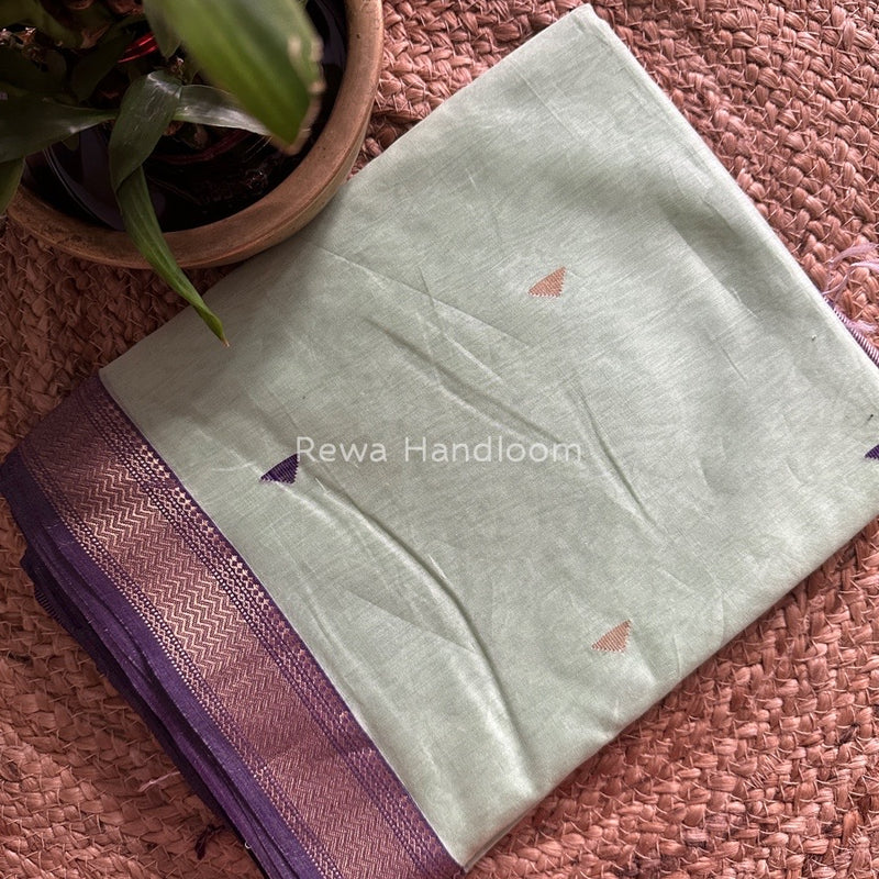 Maheshwari Pista Green Zari Butti Saree SBT040
