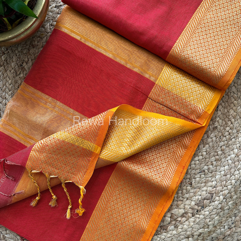 Maheshwari Red Tissue Silk Saree-TCS05