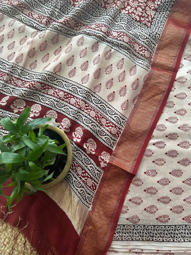 Maheshwari Off White Bagh Print Top-Dupatta Set BTD04