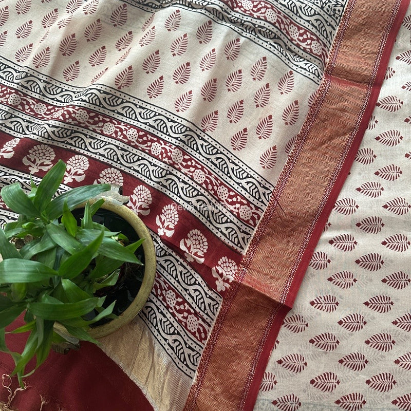 Maheshwari Off White Bagh Print Top-Dupatta Set BTD04