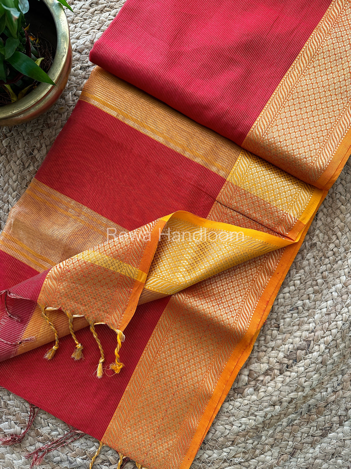 Maheshwari Red Tissue Silk Saree-TCS05