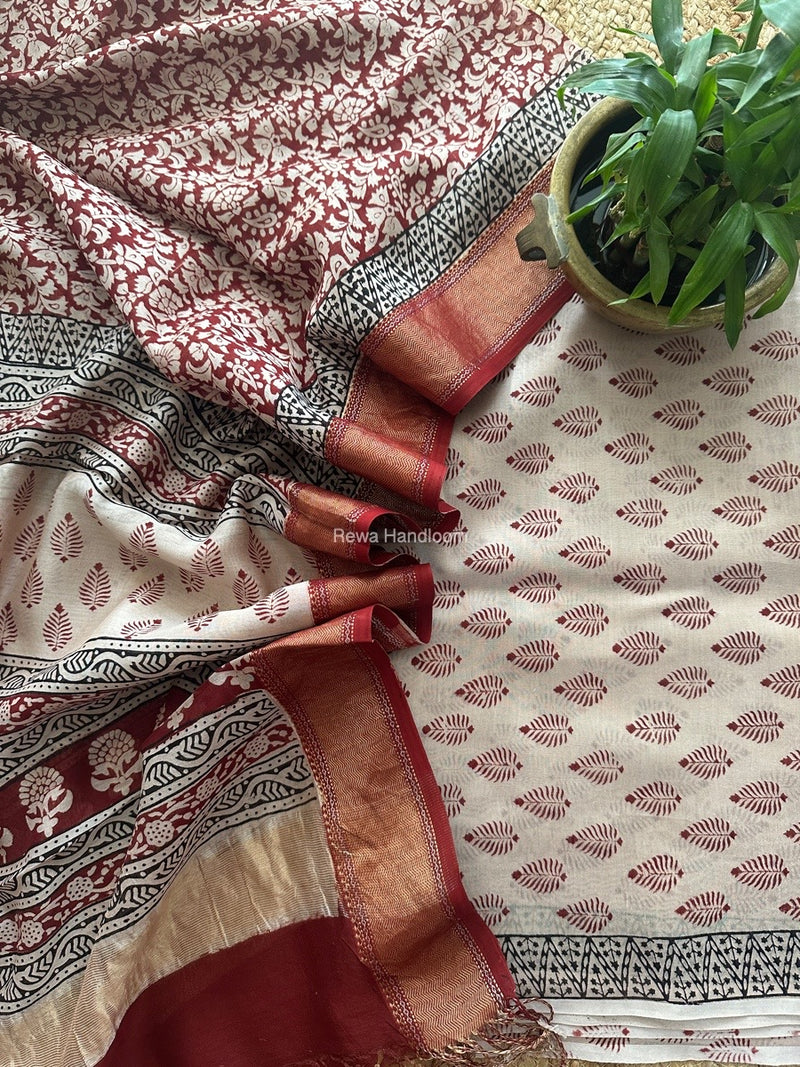 Maheshwari Bagh Print Top-Dupatta Set