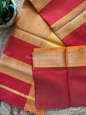 Maheshwari Red Tissue Silk Saree-TCS05