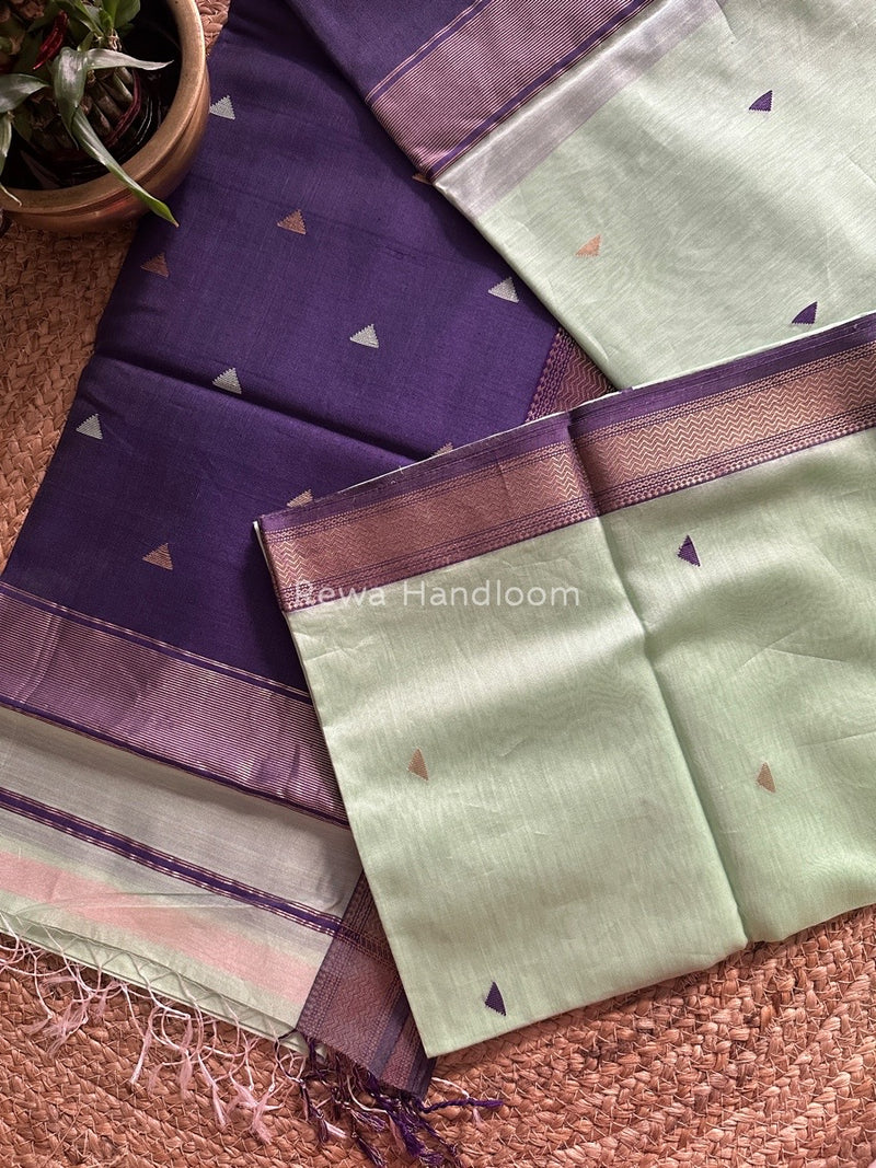 Maheshwari Pista Green Zari Butti Saree SBT040