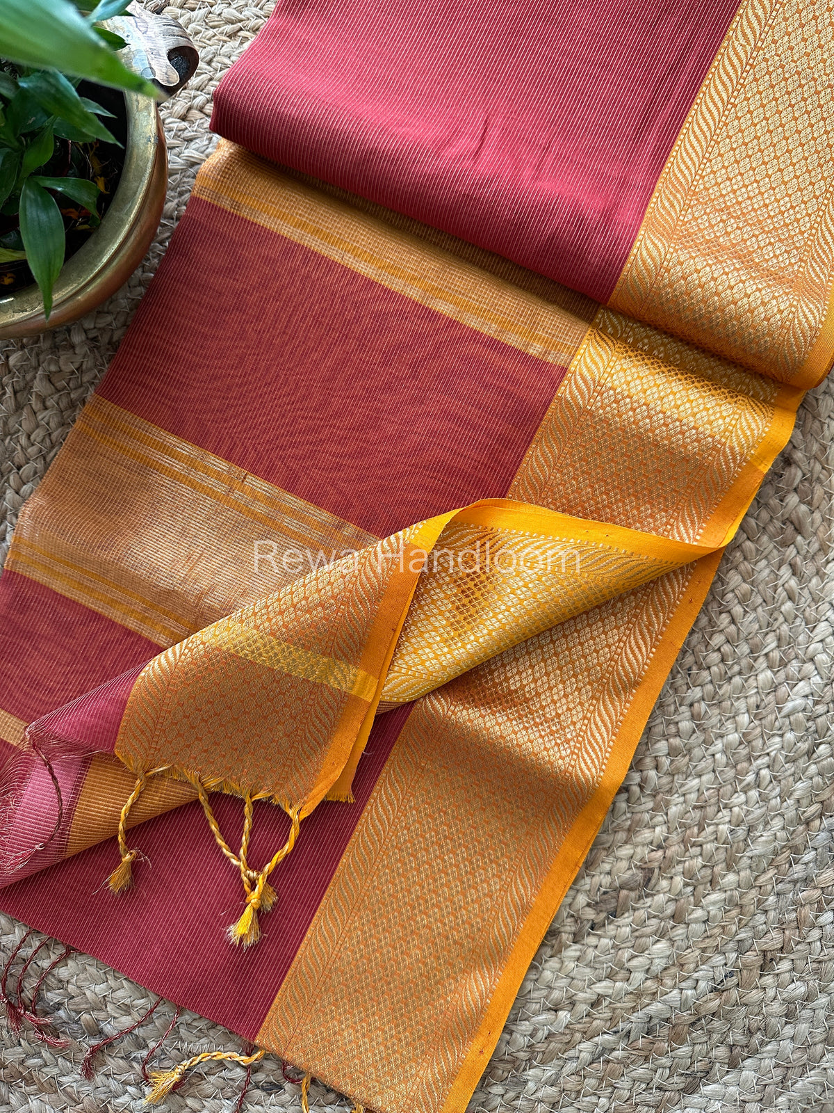 Maheshwari Orange Tissue Silk Saree-TCS04