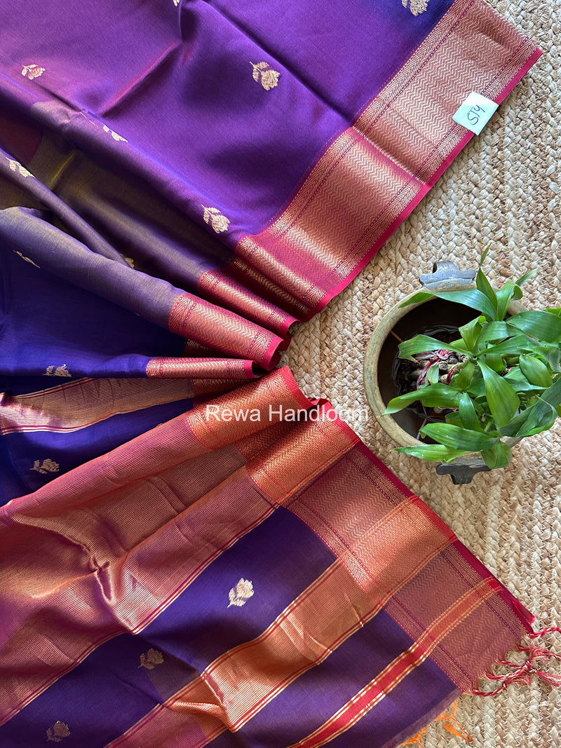 Maheshwari Purple Lotus Shaded Butta Saree SLB047