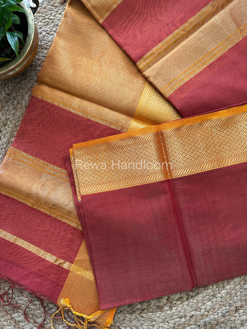 Maheshwari Orange Tissue Silk Saree-TCS04