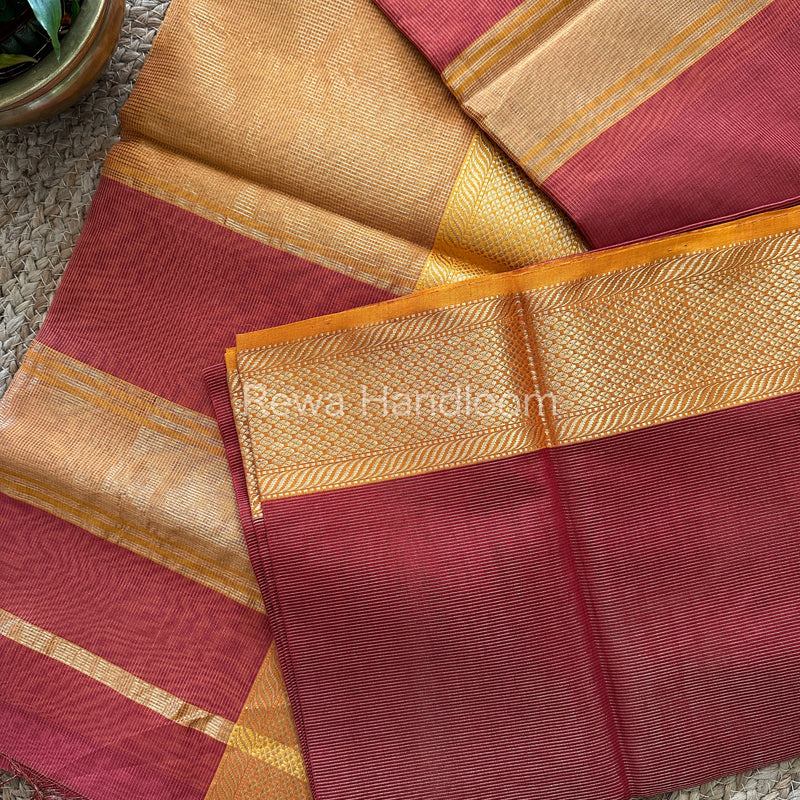 Maheshwari Orange Tissue Silk Saree-TCS04