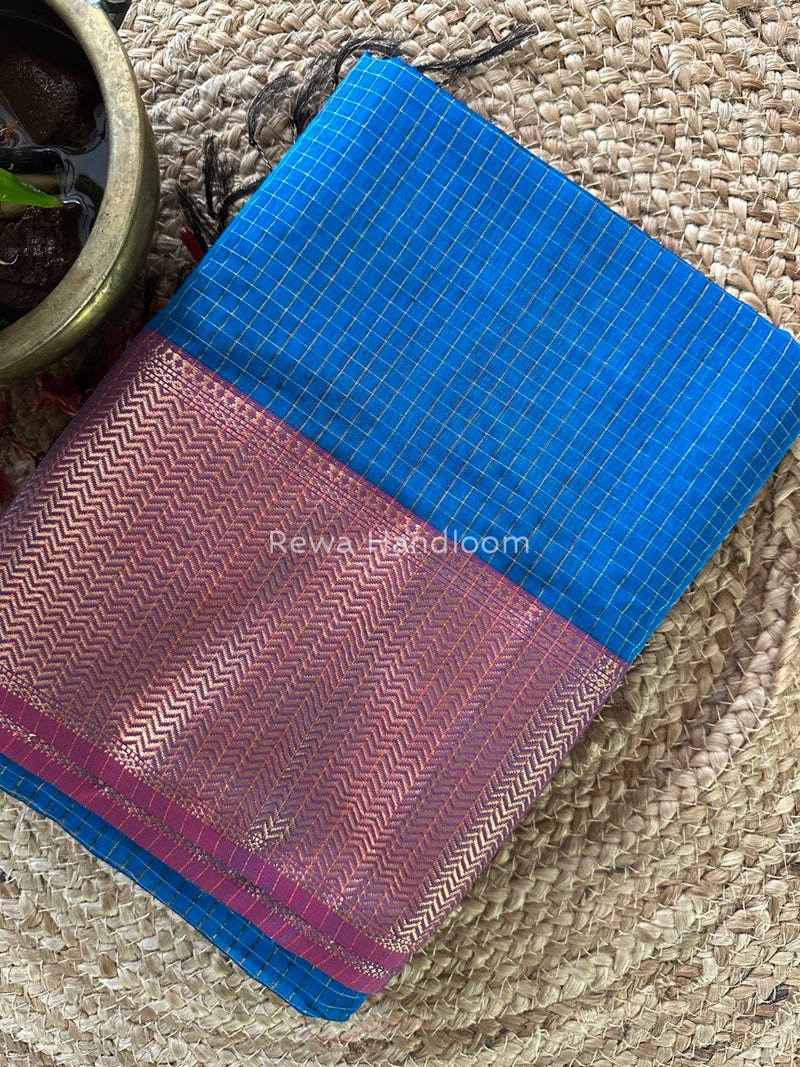 Maheshwari Blue Skirt Checks Saree SCS022