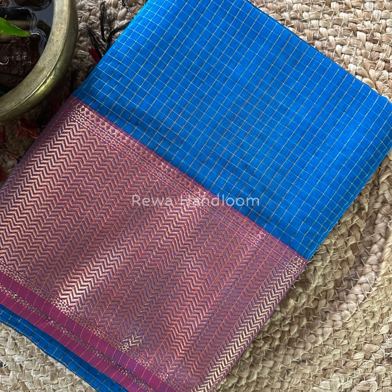 Maheshwari Blue Skirt Checks Saree SCS022