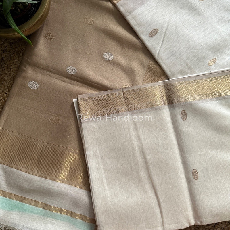 Maheshwari White Zari Butti Saree-SBT052