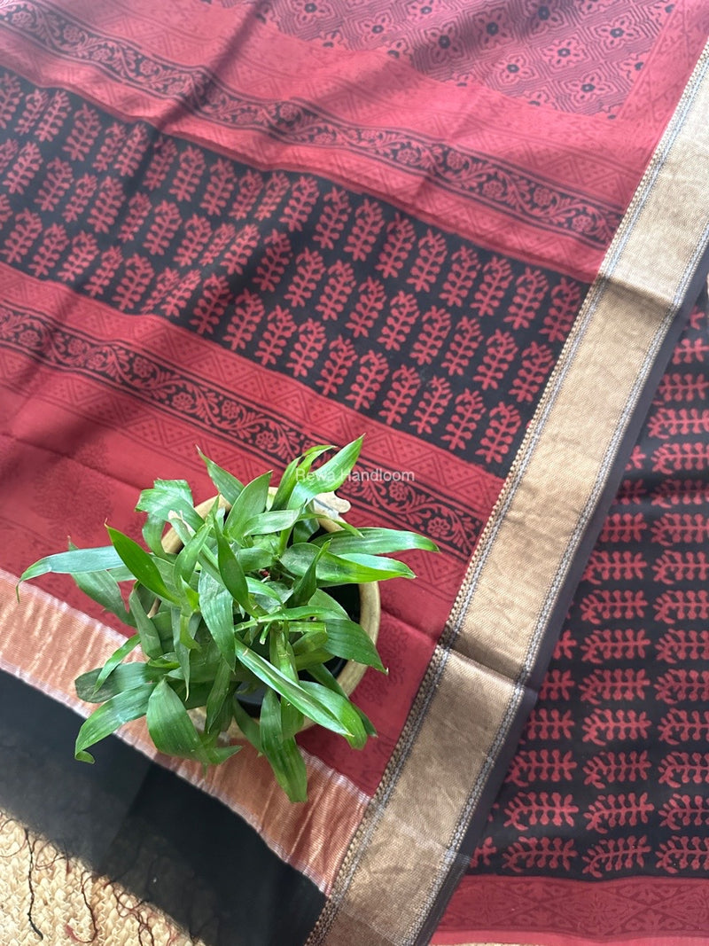 Maheshwari Black Bagh Print Top-Dupatta Set BTD07