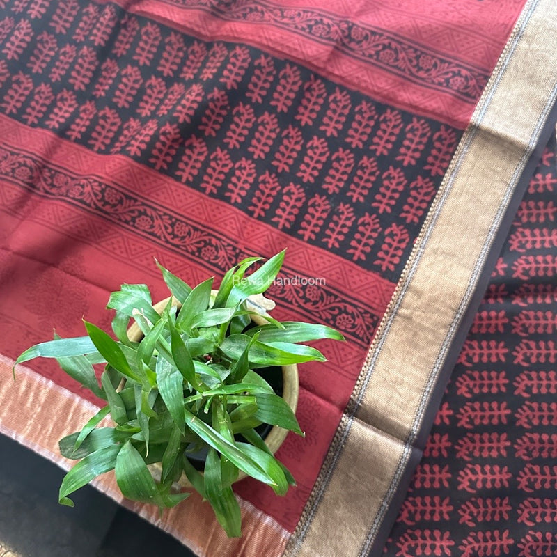 Maheshwari Black Bagh Print Top-Dupatta Set BTD07