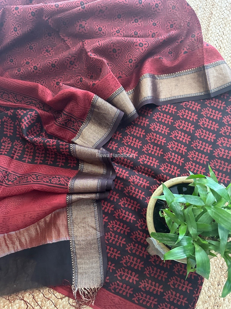 Maheshwari Black Bagh Print Top-Dupatta Set BTD07