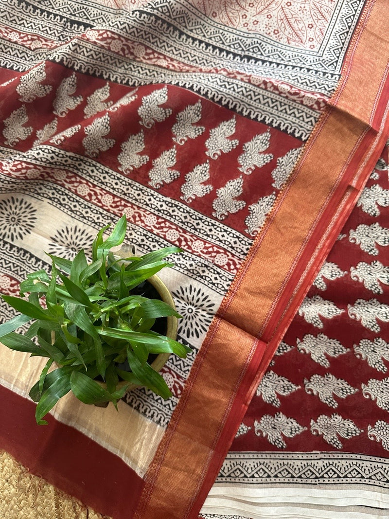 Maheshwari Maroon Bagh Print Top-Dupatta Set BTD029