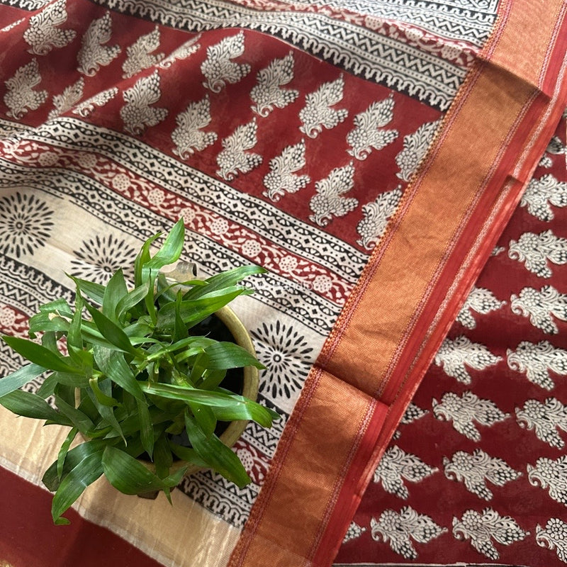 Maheshwari Maroon Bagh Print Top-Dupatta Set BTD029