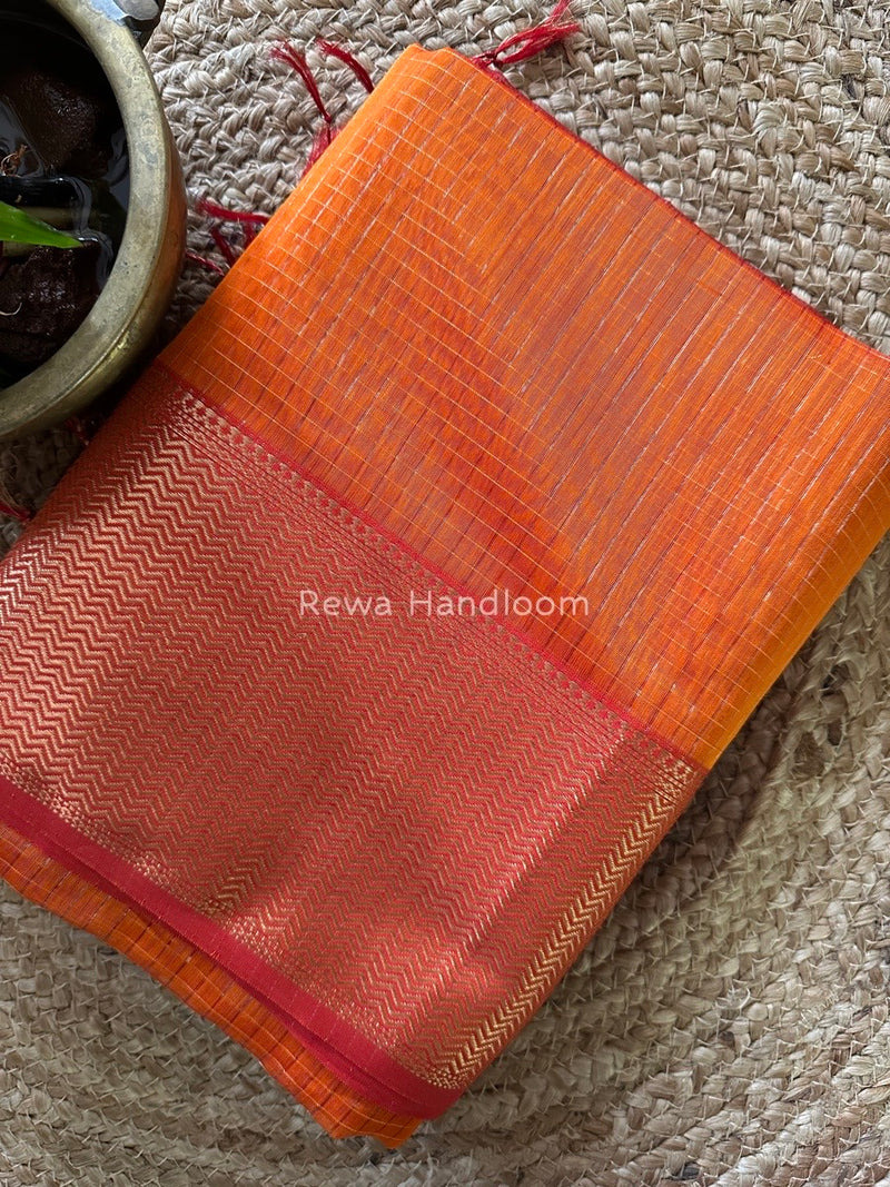 Maheshwari Orange Skirt Checks Saree SCS021