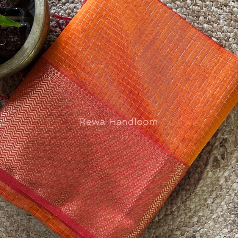 Maheshwari Orange Skirt Checks Saree SCS021