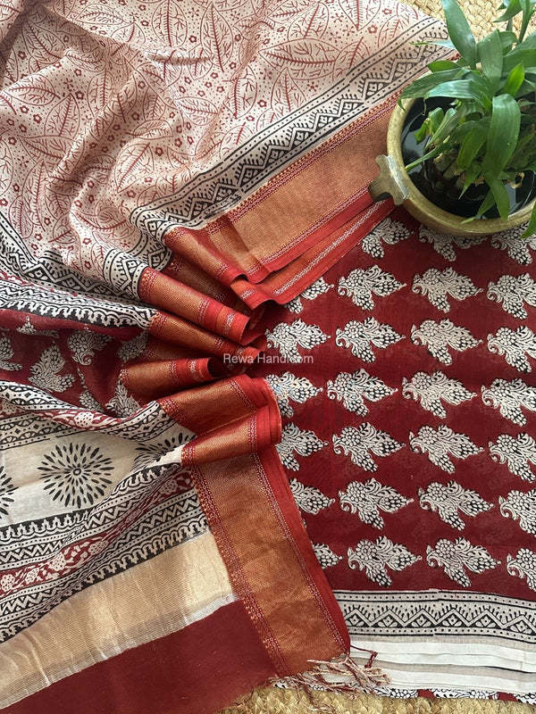 Maheshwari Bagh Print Top-Dupatta Set